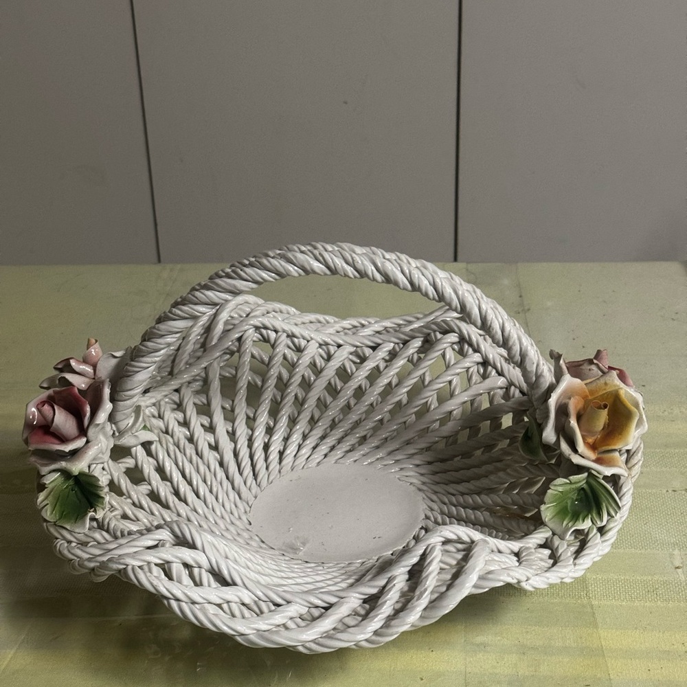 White Woven Basket with Floral Accents